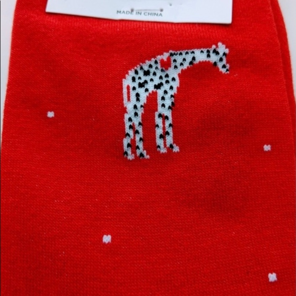 Loft Giraffe print “Fierce Red” Crew socks